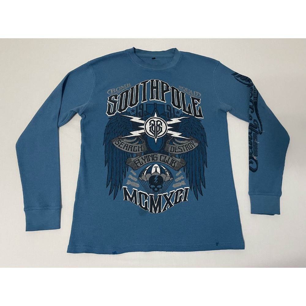 Southpole Thermal Shirt Mens‎ L Blue Waffle Knit Grunge Y2K Affliction MMA